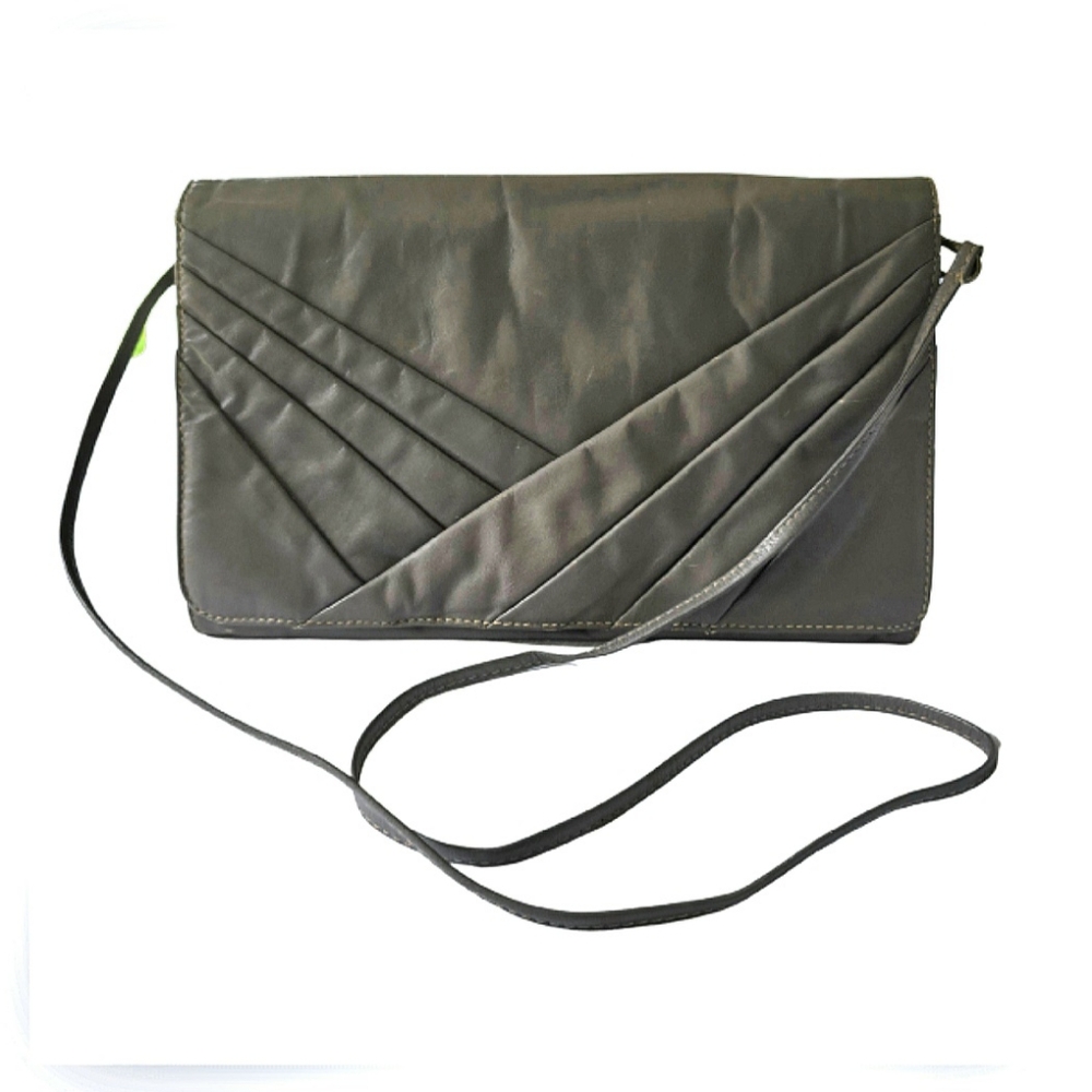 Miriam Lefcourt Handbag VINTAGE Gray Leather Pleated Flap Closure Shoulder Purse